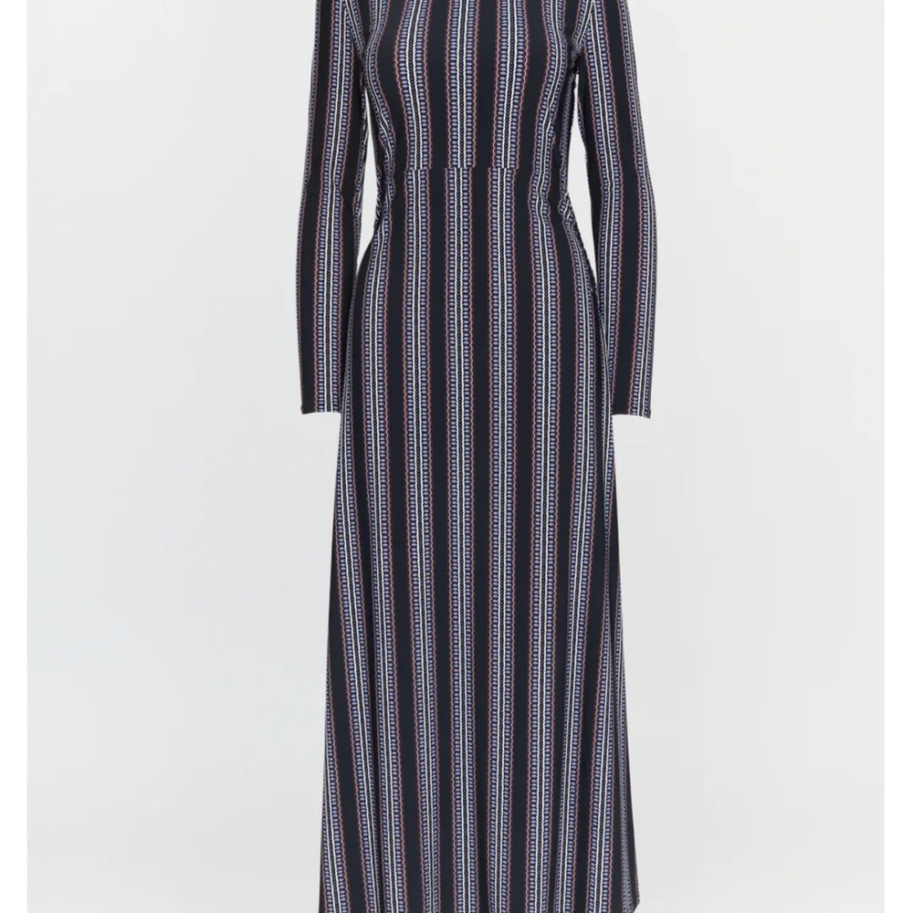 Hill House Home Selene Dress in Black Cobalt Medallion Stripe size L